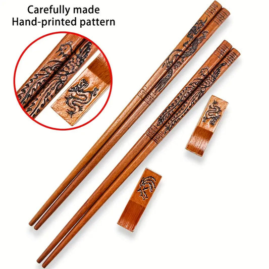 🥢 Baguettes du Dragon – Coffret Cadeau en Bois Sculpté