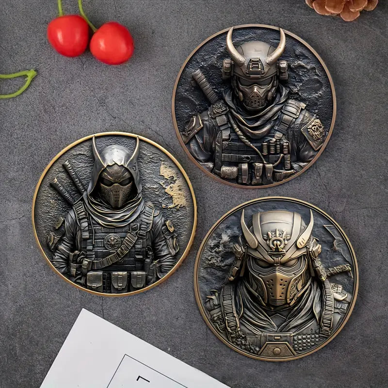 🥋 Dessous de Tasse Samouraï – Set de 8 Pièces Sculptées